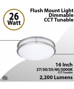 26W Energy Efficient Interior Ceiling Light 27-5000K 2200Lm 16'' Nickel