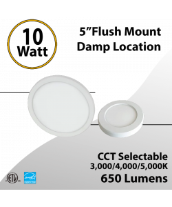 Flush Mount Light 5" 30/40/5000K 10W 650Lm Damp Location (LED)
