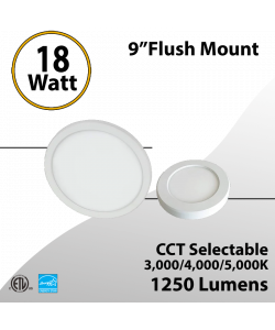 Flush Mount Light 9" 30/40/5000K 18W 1250Lm