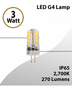 LED G4 Lamp - 3W, 270 Lumens, IP65 Water-Resistant, 2700K or 3000K