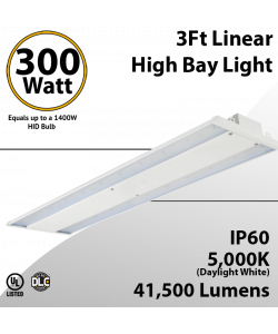 LED High Bay Light 300W, 3ft, 41500 Lumens, 5000K, UL DLC Certified