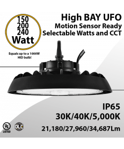 UFO Light LED High Bay 150/200/240W Motion Sensor Ready 30/40/ 5000K
