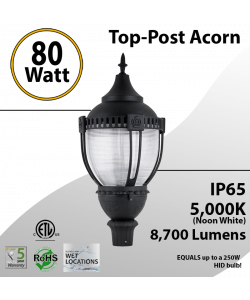 Post Top Acorn Decoration Light 80W 8700Lm 5000K