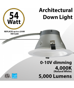 LED Downlight Architectural Trim 8inch 54W 5000Lm Dimmable 4000K 