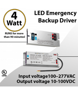 LED Emergency Backup Driver 4W output 10-100VDC UL