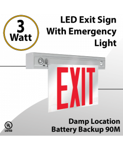 Exit Sign With Emergency Light 90M BackUp Red Letters