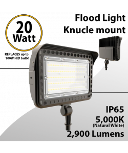 LED flood light 20W 5000K with knuckle mount 2900 lumens 