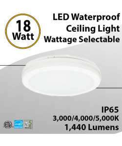 CCT Selectable 18W Waterproof LED Ceiling Light 1440lm 3000/4000/5000K