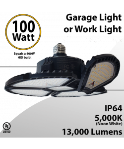 LED Garage Light 100W 13000 Lumens 5000K Adjustable Beam E26