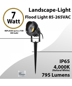 LED Landscape Light Directional Round  7W 795Lm 4000K IP66 UL 110VAC
