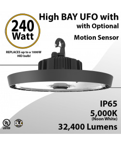 UFO Light LED High Bay 240W Motion Sensor Ready 32400Lm 5000K
