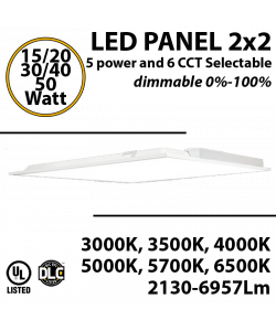 LED Panel Light 2x2 5 powers 15-50W 6957Lm Back lit 5 CCT 3000K-6500K Dimmable