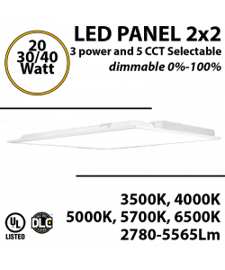 LED Panel Light 2x2 3 powers 20 30 40W 5565Lm Back lit 5 CCT 3500K-6500K Dimmable