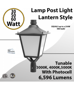 LED Post Light 30W 50W 60W LED Lantern Style 6596Lm 3000K 4000K 5000K Photocell