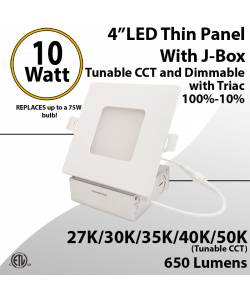 Recessed Lighting can less LED Square Panel 4" 10W Tunable CCT Dimmable