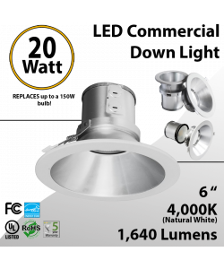 LED commercial retrofit 20W 6 inches 1640lm Energy Star dimmable