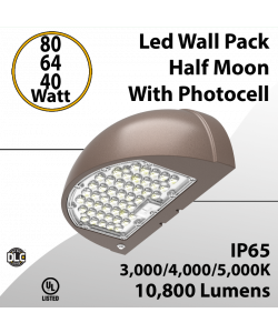 LED Wall Pack Light Half Moon 80W 64W 40W 10800Lm CCT 30K 40K 50K (LED)