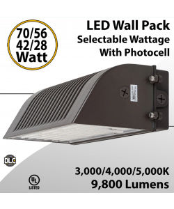 LED Wall Pack 70/56/42/28W Full Cut Off 3/4/5K 9800Lm Photocell