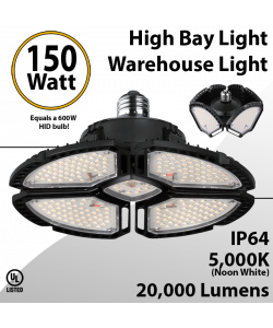 LED High Bay Retrofit or Garage Light 150W 20000 Lm Adjustable Beam