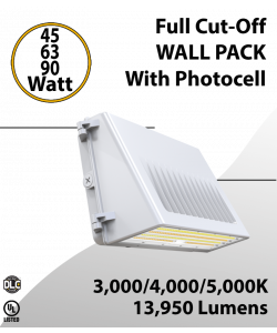 Led Wall Pack Full Cut-Off White Finish 45/63/90W 3000K/4000K/5000K w/Photocell (LED)