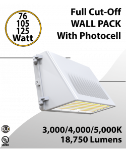 Led Wall Pack Full Cut-Off White Finish 76/105/125W 3000K/4000K/5000K w/Photocell (LED)