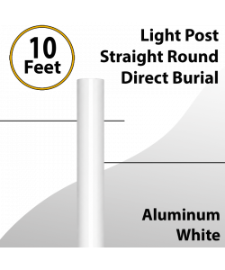 Light Post Straight Round Aluminum White Direct Burial 10Ft x 3.0"OD