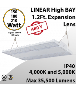 High Bay Led Light 1.2Ft. 155/180/210W 277-480VAC 35500Lm 4000-5000K