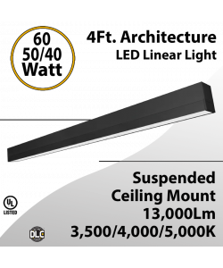4FT Architectural LED Linear Downlight 60-40W Suspended/Ceiling Mount