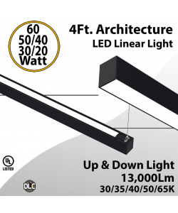 4FT Architectural LED Linear Light Up & Down 60/50/40/30/20W 5CCT