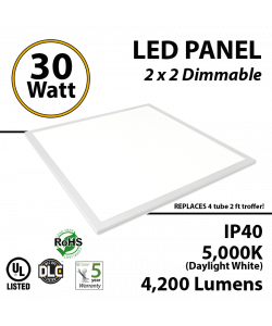 30W LED Panel 2 x 2 4200 Lm 5000K IP64 UL DLC Dimmable