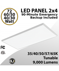 LED Panel Light 2x4 72-30W 9000Lm 5CCT 30K-65K With Emergency BackUp