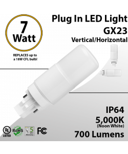 7W PL LED Bulb lamp 700Lm 5000K GX23 IP40 UL. Direct Line (Remove Ballast)