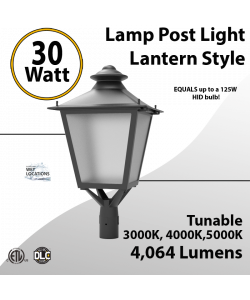 LED Post Light 30W LED Lantern Style 4064Lm 3000K 4000K 5000K ETL DLC