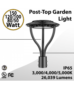 Post-Top Garden Light 150W 120W 100W 80W 50W 3K 4K 5K Photocell