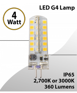 LED G4 Light Lamp - 4W 360 Lumens IP65 Water-Resistant 2700K or 3000K