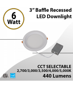 LED Baffle Recessed Downlight Round 3" 6W - Dimmable Lighting Solution