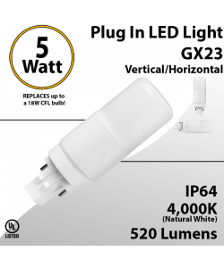 Plug In LED light GX23 5W 520Lm 4000K IP64 Direct Line or Magnetic Ballast