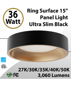Ring Surface 15" Panel Light Ultra Slim Black 0.51" 36W 3060Lm 5CCT