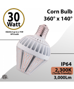 Turtle Friendly Lighting Led Corn Bulb 30W 3000Lm 2300K E26/E39 (W/adapter)