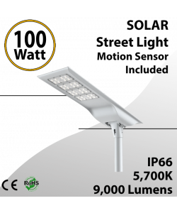 Solar Street Light 100W 9000Lm 12V 30AH Microwave M. Sensor Included
