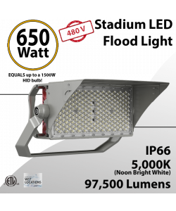 LED Stadium Lights 650W 97500 lumens IP66 ETL DLC 277-480V (LED)