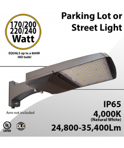 LED Street Light 170/200/220/240W up to 35,400Lm 4000K UL IP65 DLC
