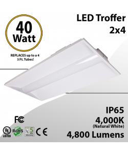 2x4 LED Recessed  Troffer 40W 4800 Lm 4000K Acrylic Frosted lens