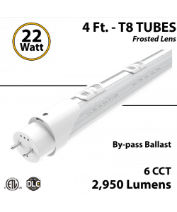 LED T8 Bulb Tube light 4Ft 5W 22W 2950Lm 6CCT Frosted Lens By-Pass Ballast (LED)