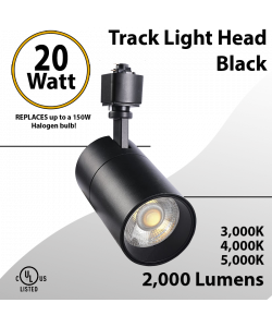 Track Lighting Head 20W 36Deg 2000LM CCT Selectable Black
