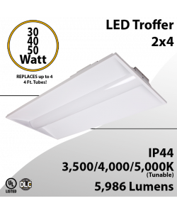 LED Troffer 2x4 Tunable 30/40/50W and 35/40/50K Watt and CCT