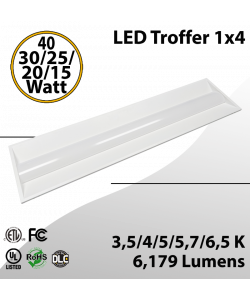 LED Troffer 1x4 40/30/25/20/15W 