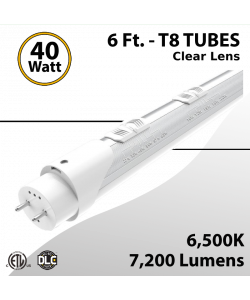 LED T8 6FT Tube Clear Lens 40W 7200Lm 6500K
