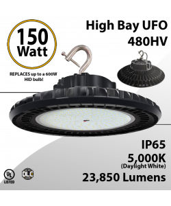  UFO LED Light High Bay 480V 150W 20215 Lumen 5000K UL & DLC