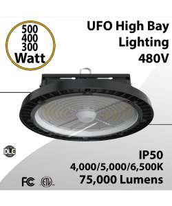 UFO High Bay Led Hangar Lighting 480V 500/400/300W 4000-6500K 75000Lm